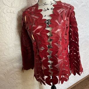Chico’s Leaf faux leather jacket NWOT. Size 1 Dark Red